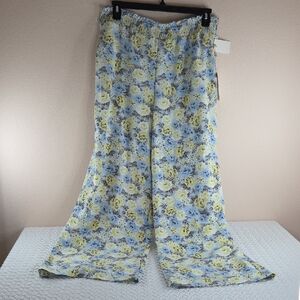 Secret Charm LOVE & PIECE Lounge Pants XL. Wide Leg Floral Blue Yellow